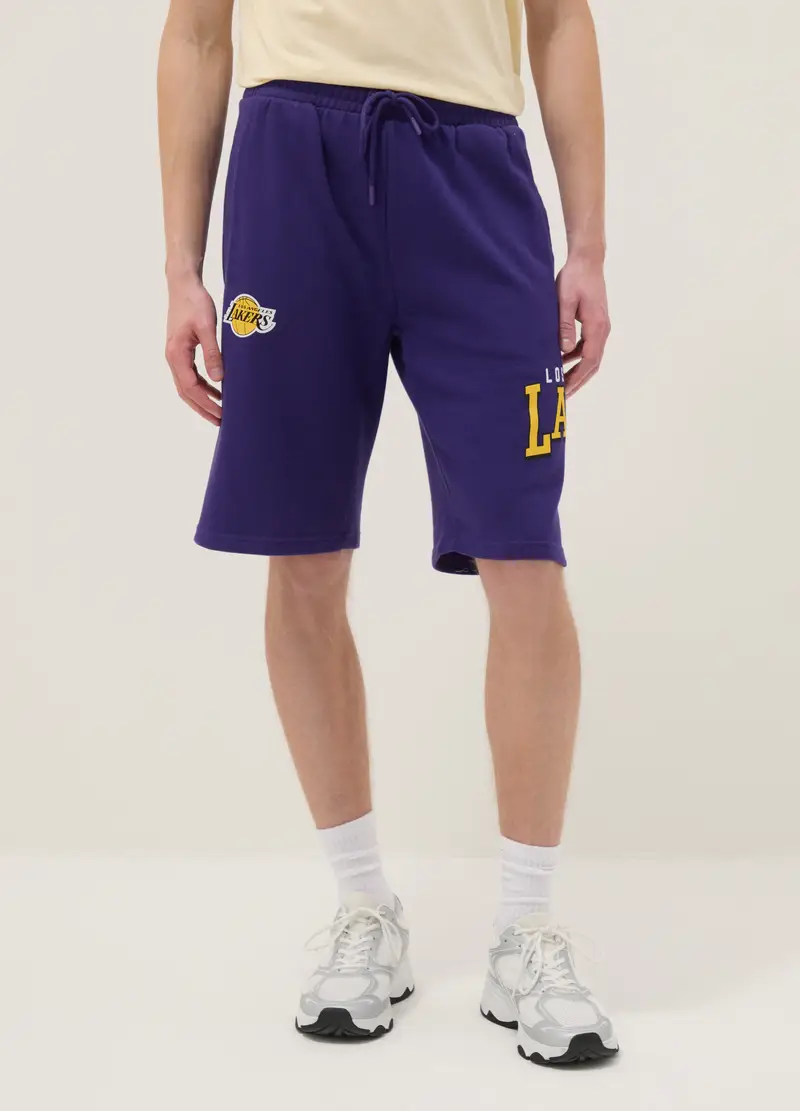 Shorts In Misto Cotone Viola Con Stampe Los Angeles Lakers, Uomo, Viola miniatura 2