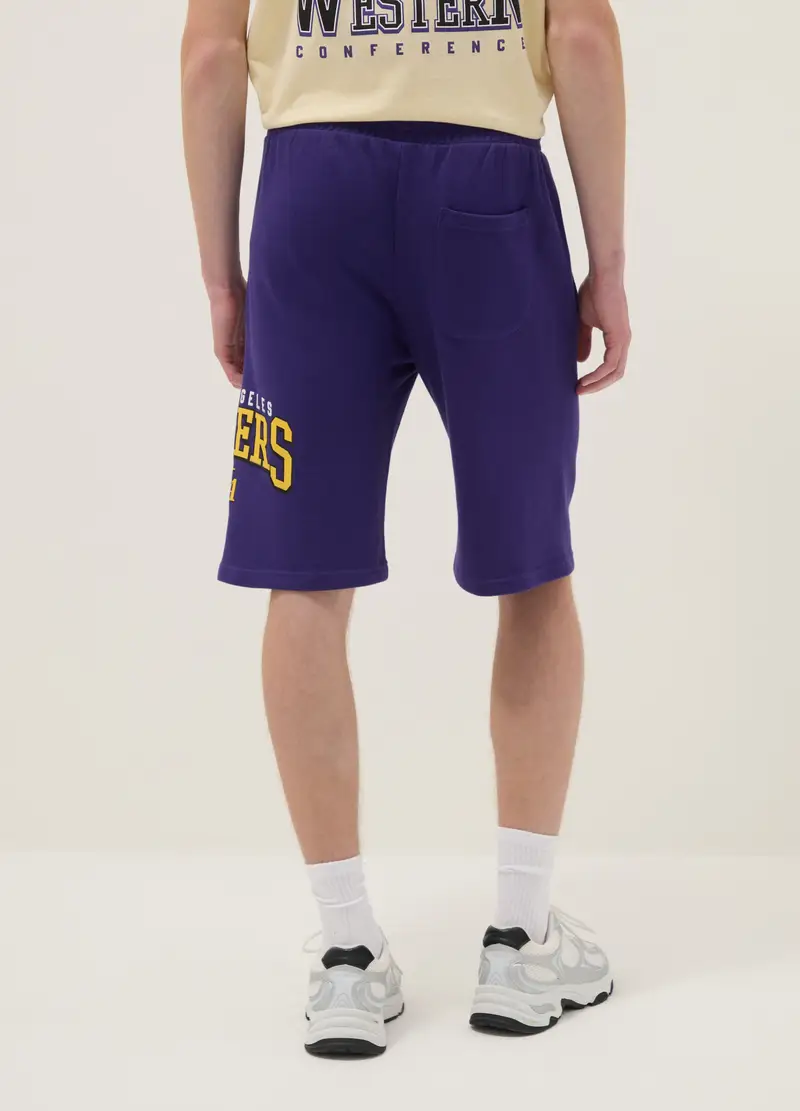 Shorts In Misto Cotone Viola Con Stampe Los Angeles Lakers, Uomo, Viola miniatura 3