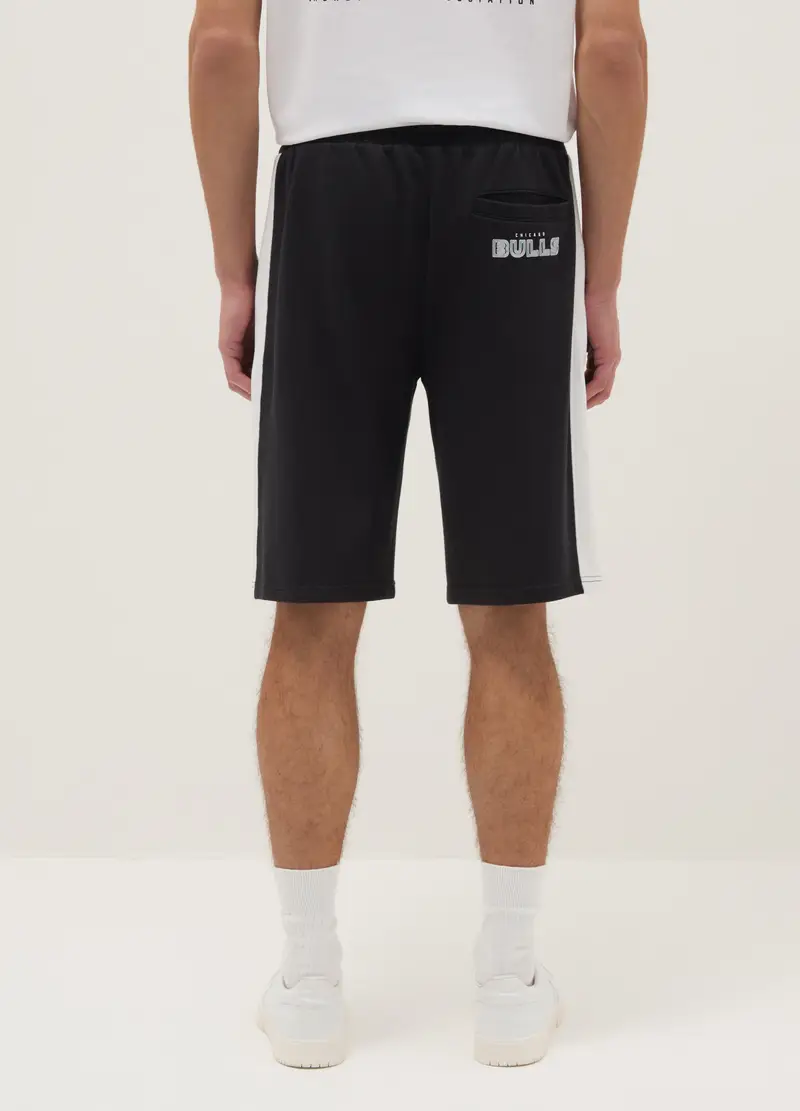 Shorts Sportivi In Misto Cotone Neri Regular Fit Con Logo Chicago Bulls, Uomo, Nero miniatura 3