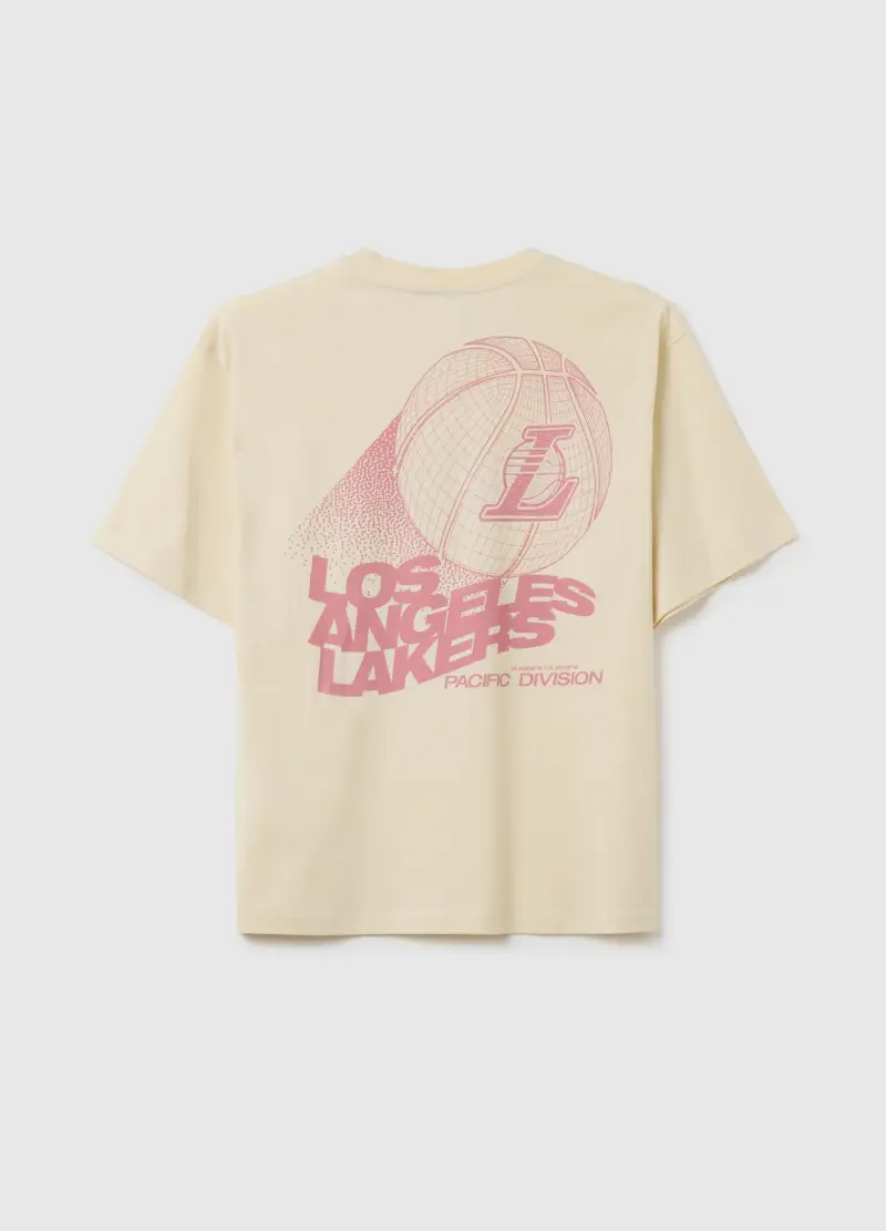 T-shirt Da Bambino In Puro Cotone Beige Regular Fit Con Logo Los Angeles Lakers, Unisex, Beige miniatura 2