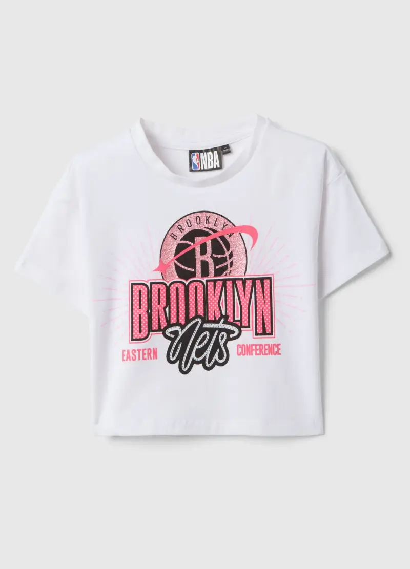 T-shirt In Cotone Elasticizzato Bianca Da Bambina Boxy Fit Brooklyn, Bianco