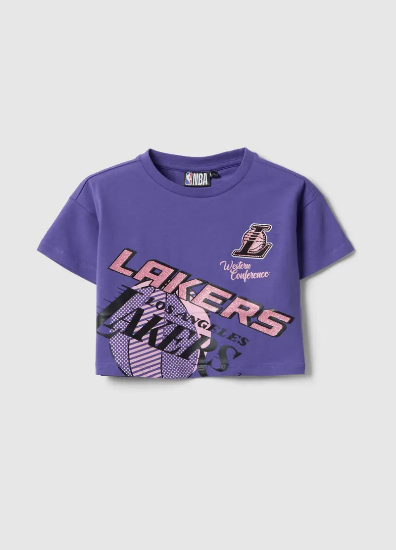 T-shirt In Cotone Elasticizzato Viola Da Bambina Boxy Fit Lakers, Viola