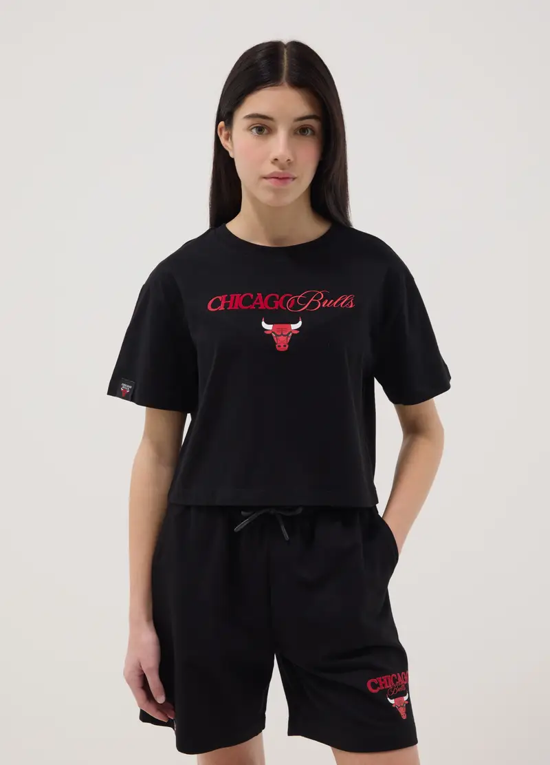 T-shirt In Puro Cotone Nero Da Ragazza Relaxed Fit Chicago Bulls, Bambina, Nero
