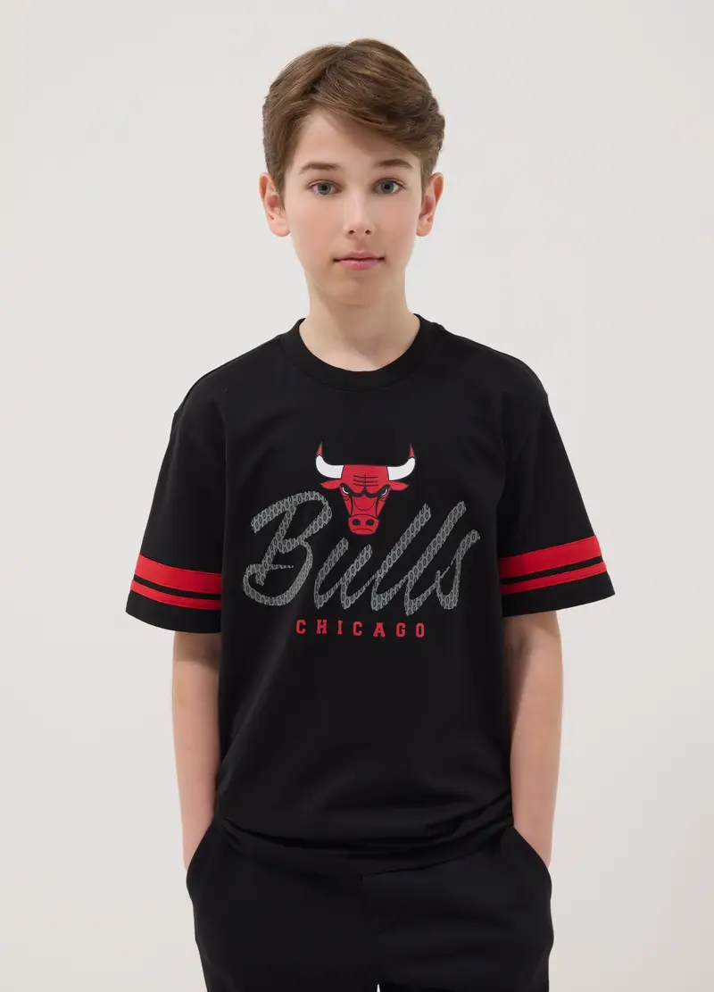 T-shirt In Puro Cotone Nero Da Ragazzo Relaxed Fit Chicago Bulls, Bambino, Nero