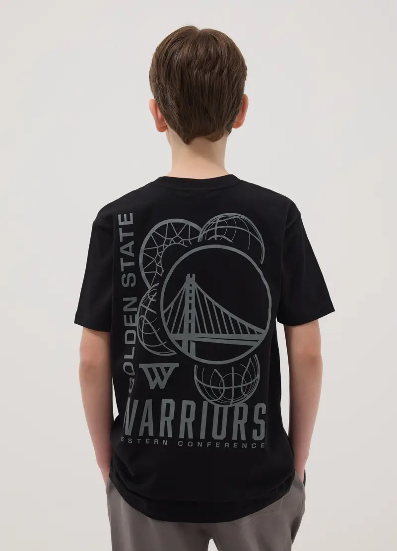 T-shirt In Puro Cotone Nero Da Ragazzo Relaxed Fit Warriors, Bambino, Nero miniatura 3