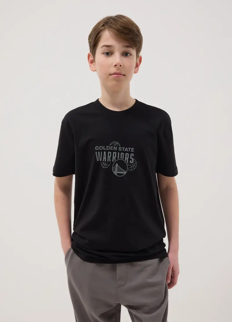 T-shirt In Puro Cotone Nero Da Ragazzo Relaxed Fit Warriors, Bambino, Nero