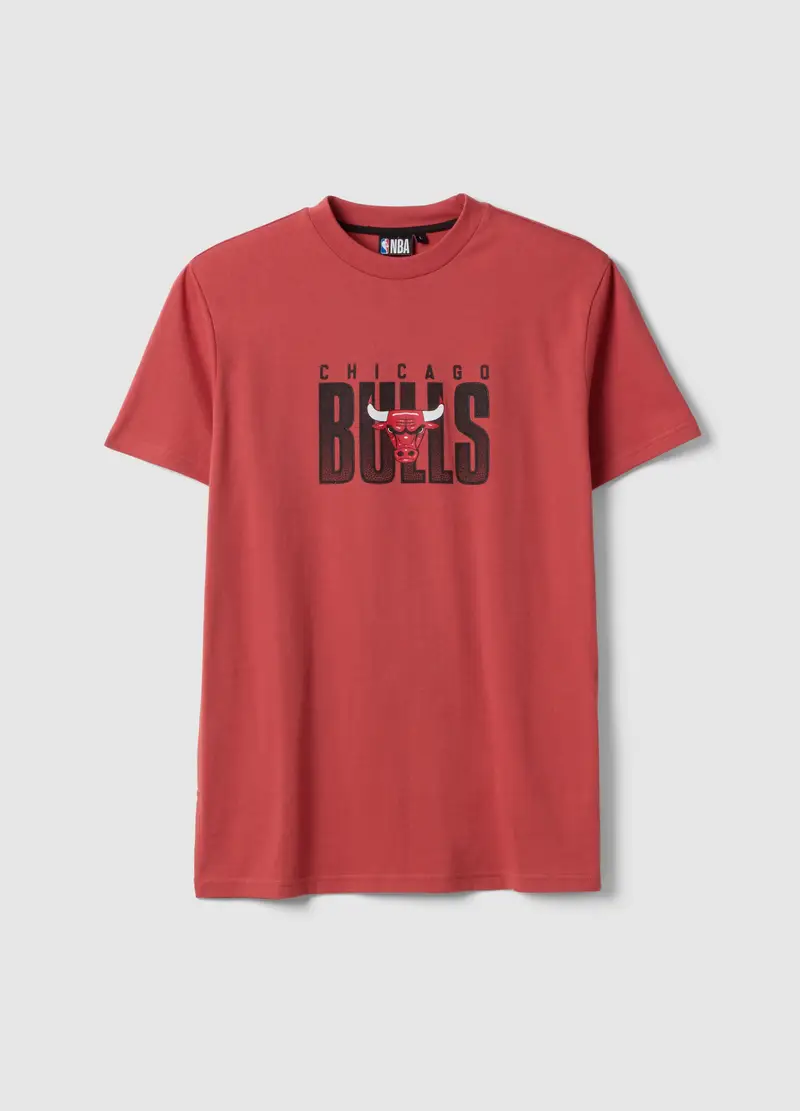 T-shirt In Puro Cotone Rossa Regular Fit Con Stampa Chicago Bulls, Uomo, Rosso