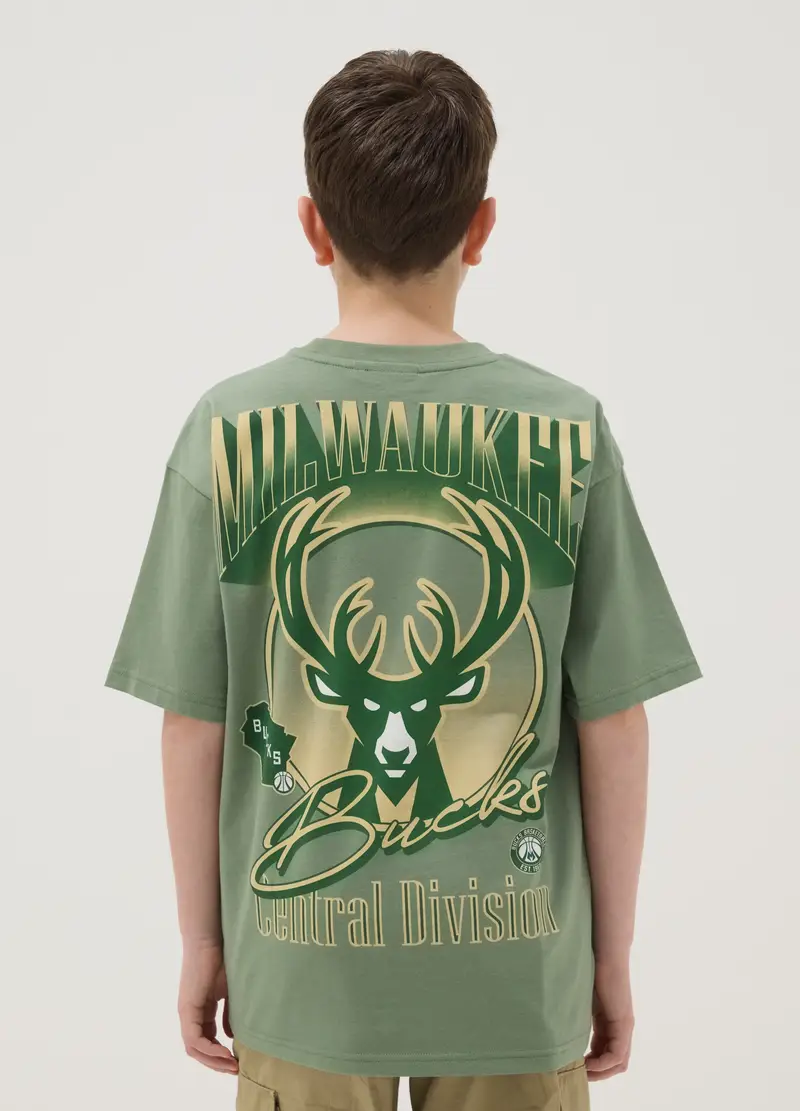 T-shirt In Puro Cotone Verde Da Bambino Oversize Fit Milwaukee Bucks, Unisex, Verde miniatura 3