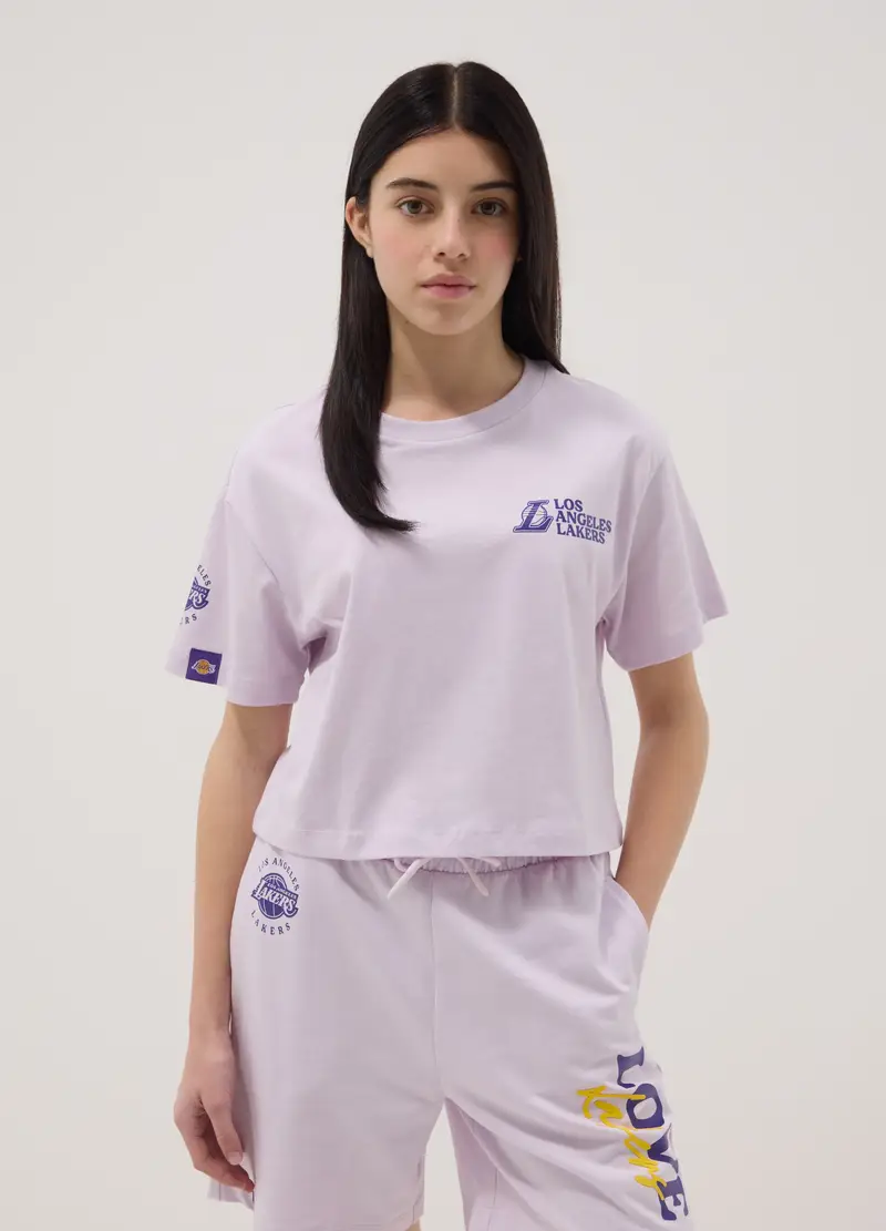 T-shirt In Puro Cotone Viola Da Ragazza Relaxed Fit Con Stampe Lakers, Bambina, Viola