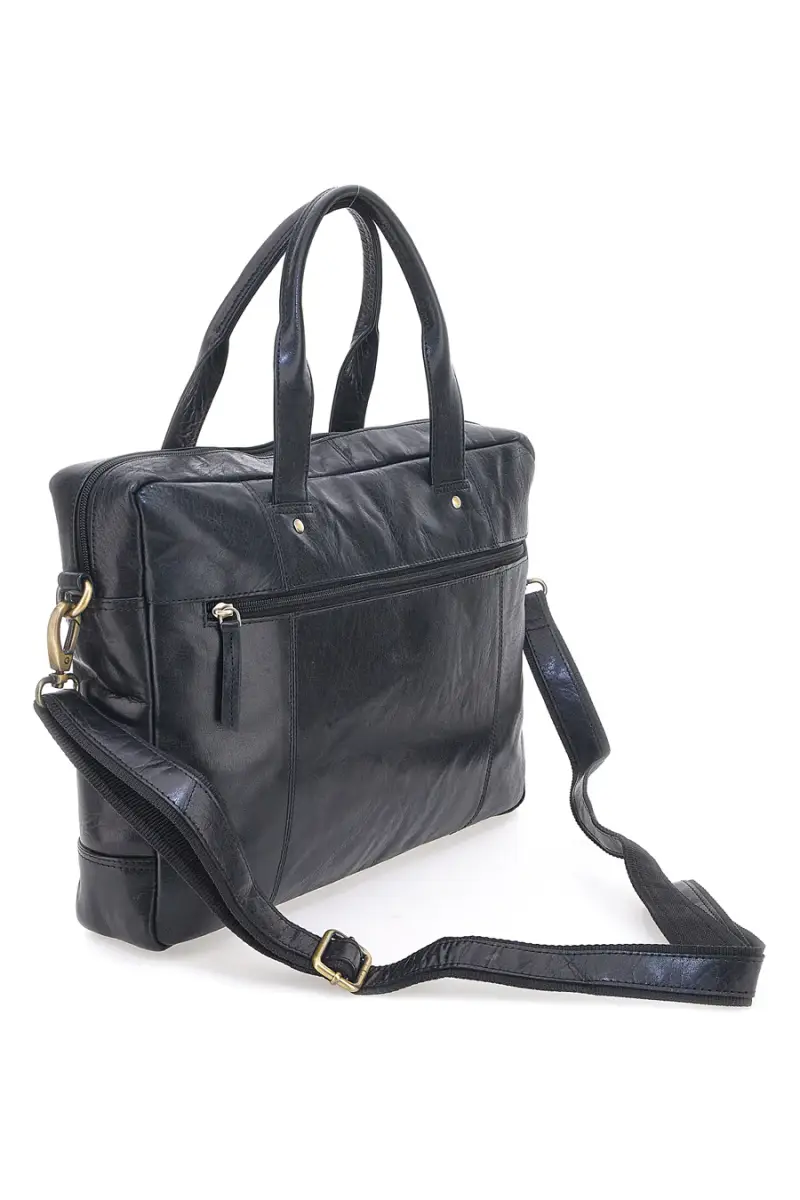 Ventiquattrore nera in pelle con zip e tracolla Nbg 333-1 [NERO] miniatura 2