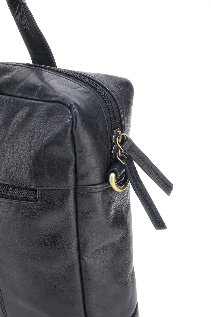 Ventiquattrore nera in pelle con zip e tracolla Nbg 333-1 [NERO] miniatura 4