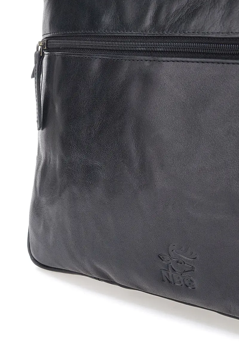 Ventiquattrore nera in pelle con zip e tracolla Nbg 333-1 [NERO] miniatura 5