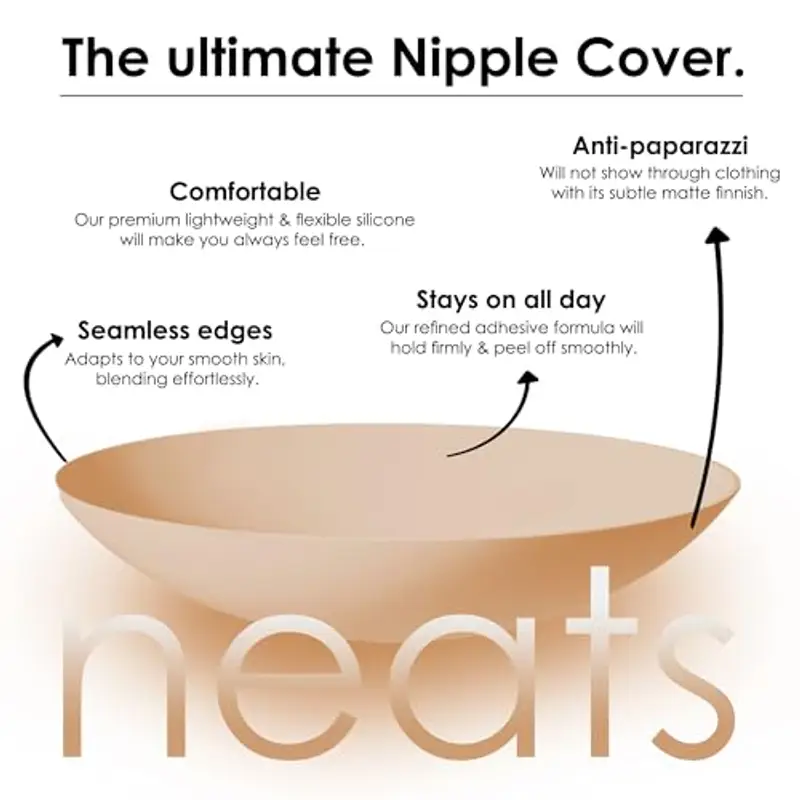 NEATS Copricapezzoli da Donna, Reggiseno Invisibile Adesivo Riutilizzabile in Silicone Ipoallergenico, Nipple Covers Capezzolo Copre Petalo (Almond, 10cm) miniatura 2