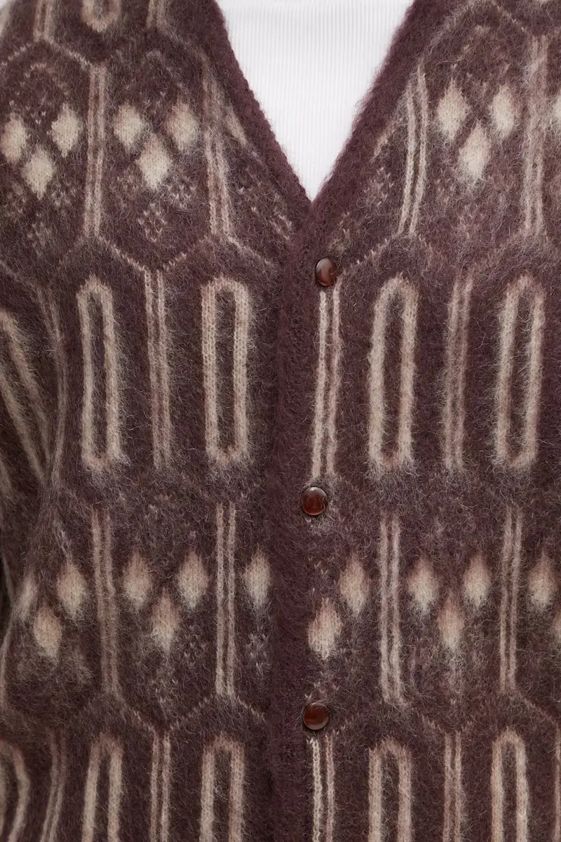 cardigan con mohair Geometric colore granata RW357 miniatura 4