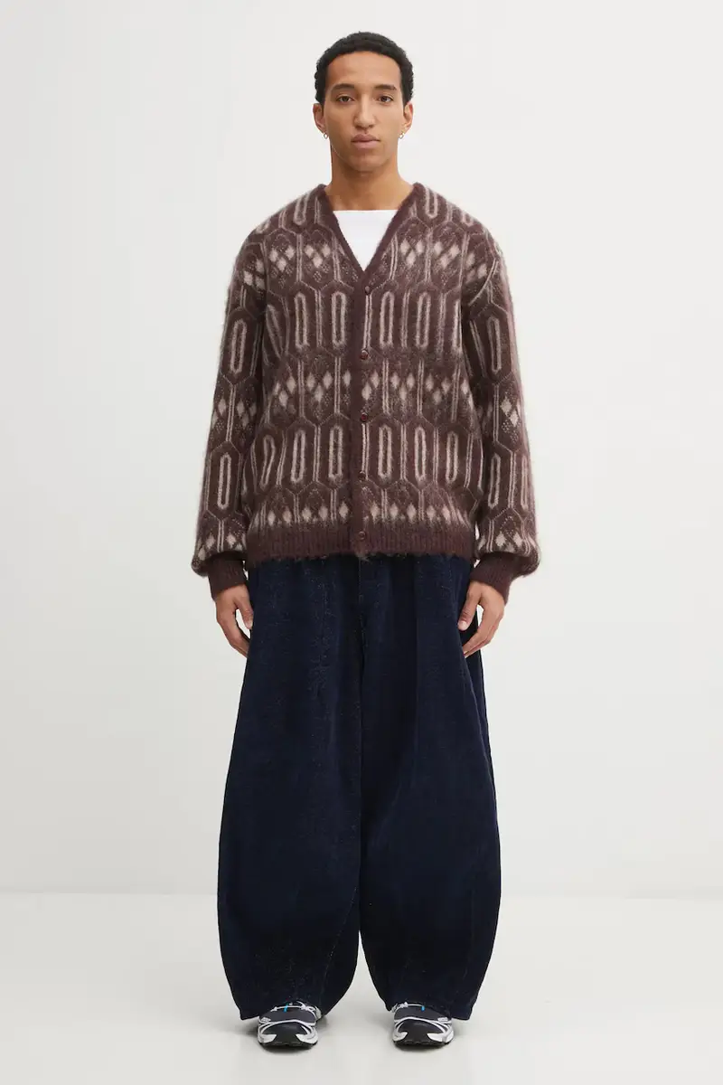 cardigan con mohair Geometric colore granata RW357 miniatura 5