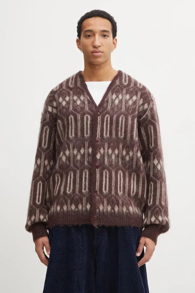 cardigan con mohair Geometric colore granata RW357