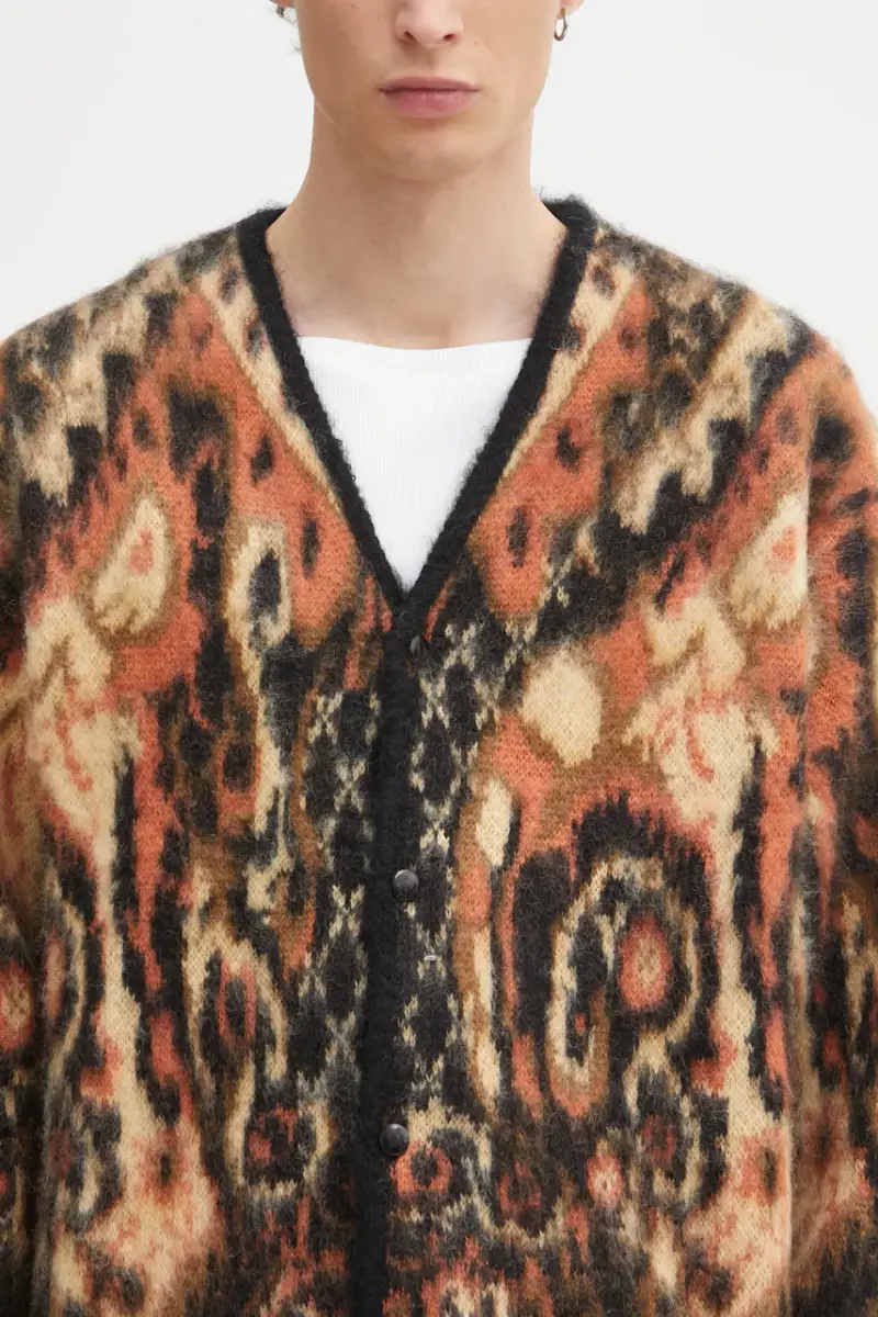 cardigan con mohair Paisley colore beige RW356 miniatura 4