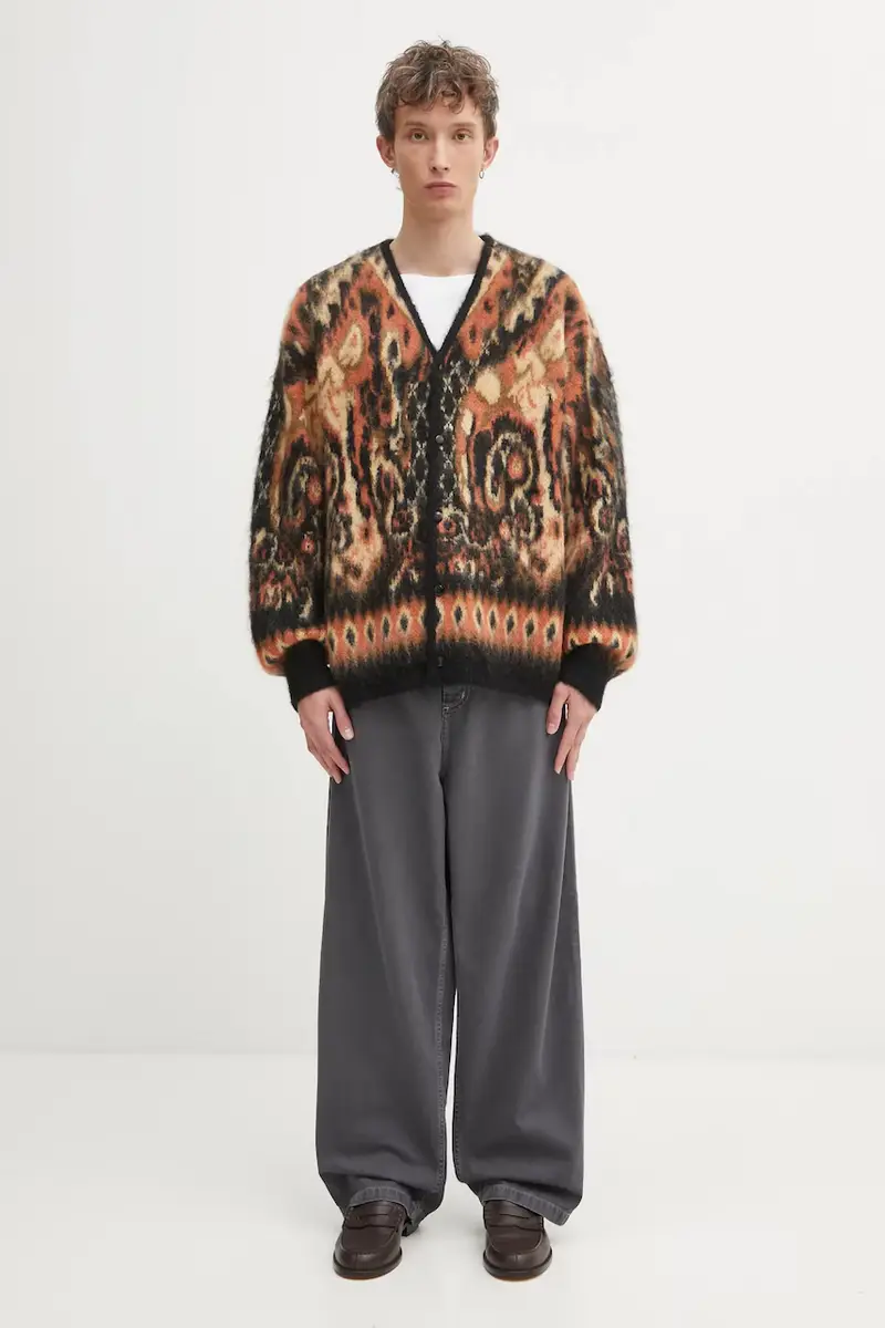 cardigan con mohair Paisley colore beige RW356 miniatura 5