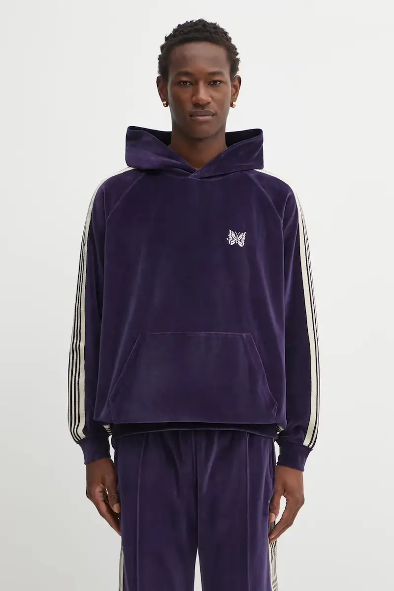 felpa Track Hoody uomo colore blu navy con cappuccio con applicazione RW324