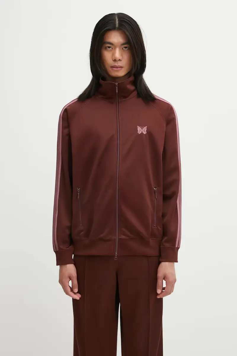 felpa Track Jacket uomo colore marrone con applicazione RW314