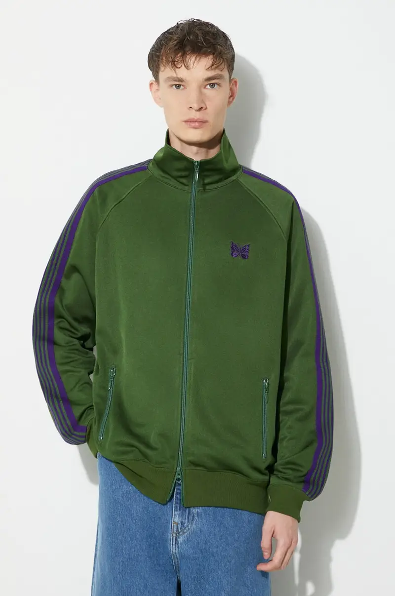 felpa Track Jacket uomo colore verde con applicazione NS244