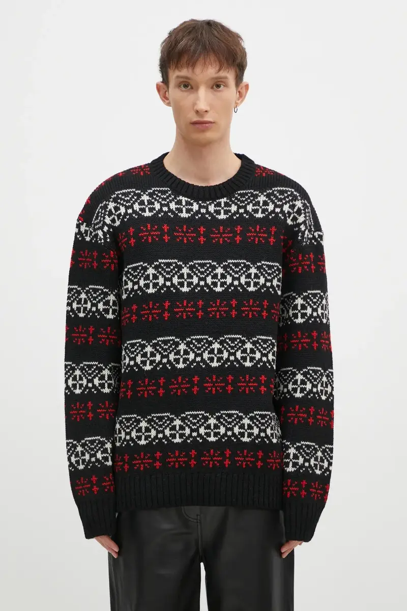 maglione in lana Crew Neck Sweater uomo colore nero PU317