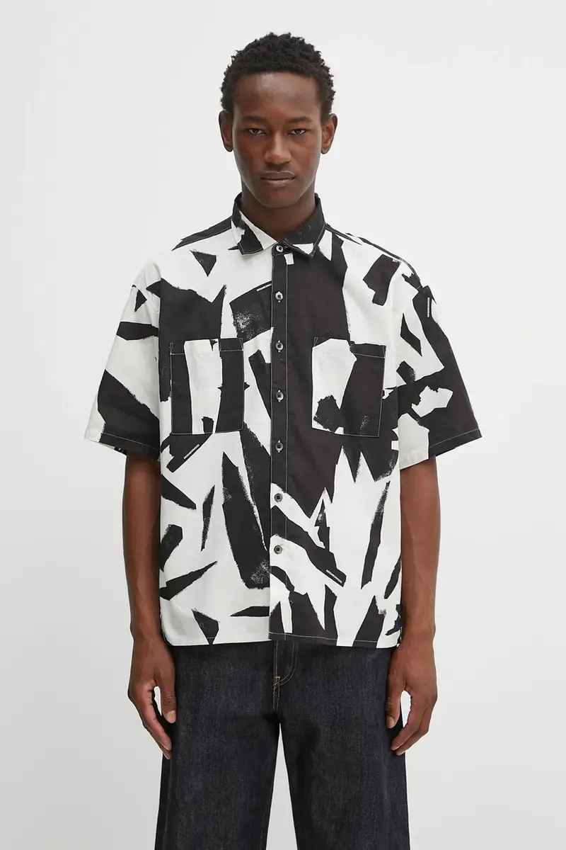 camicia in cotone abstract pattern plain shirt ss uomo colore beige 251TSNH-SHM13