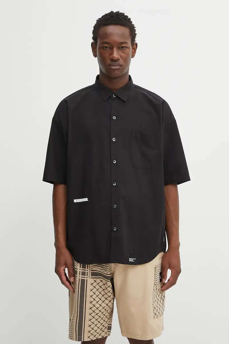 camicia in cotone over shirt ss uomo colore nero 251BENH-SHM02