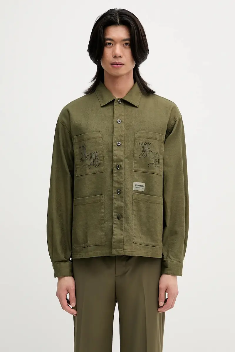 camicia in lino misto EMBROIDERY uomo colore verde 251AQNH-SHM03