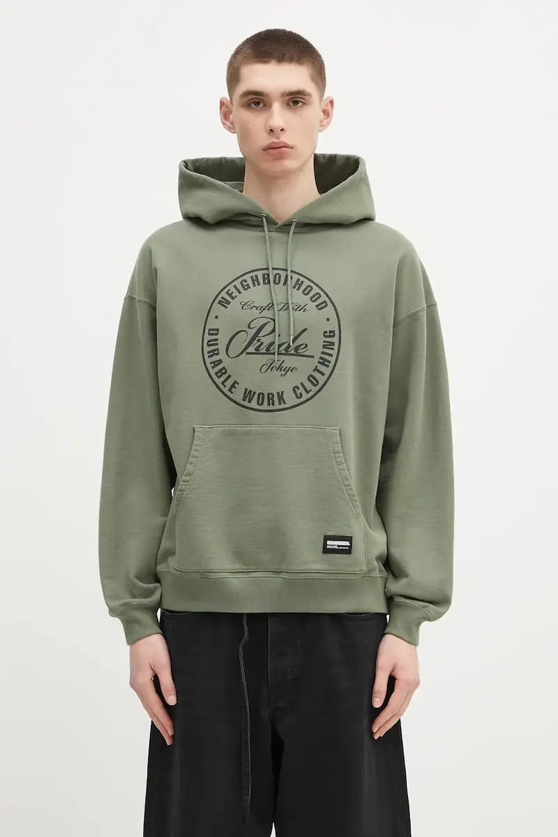felpa in cotone Classic Sweat Hoodie Ls uomo colore verde con cappuccio 242FPNH.CSM02