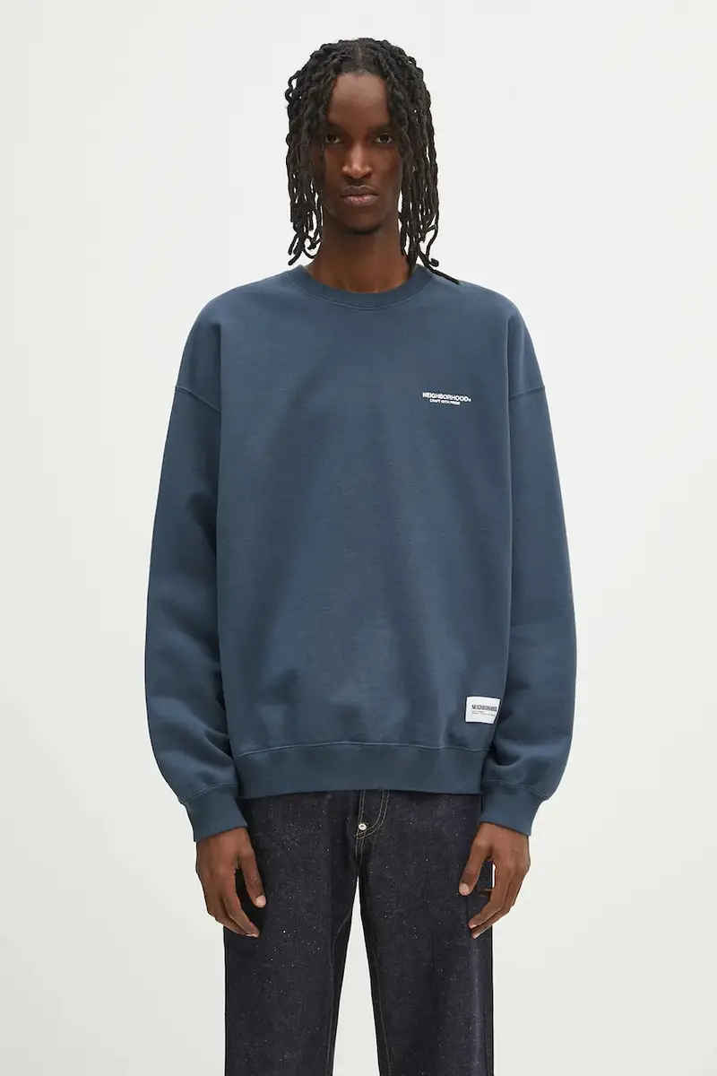 felpa in cotone Classic Sweat Shirt Ls uomo colore blu navy 242FPNH.CSM01