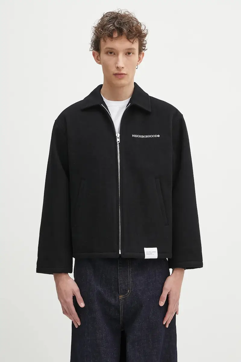 giacca in lana Melton Zip Work Jacket colore nero 242ZANH.JKM01