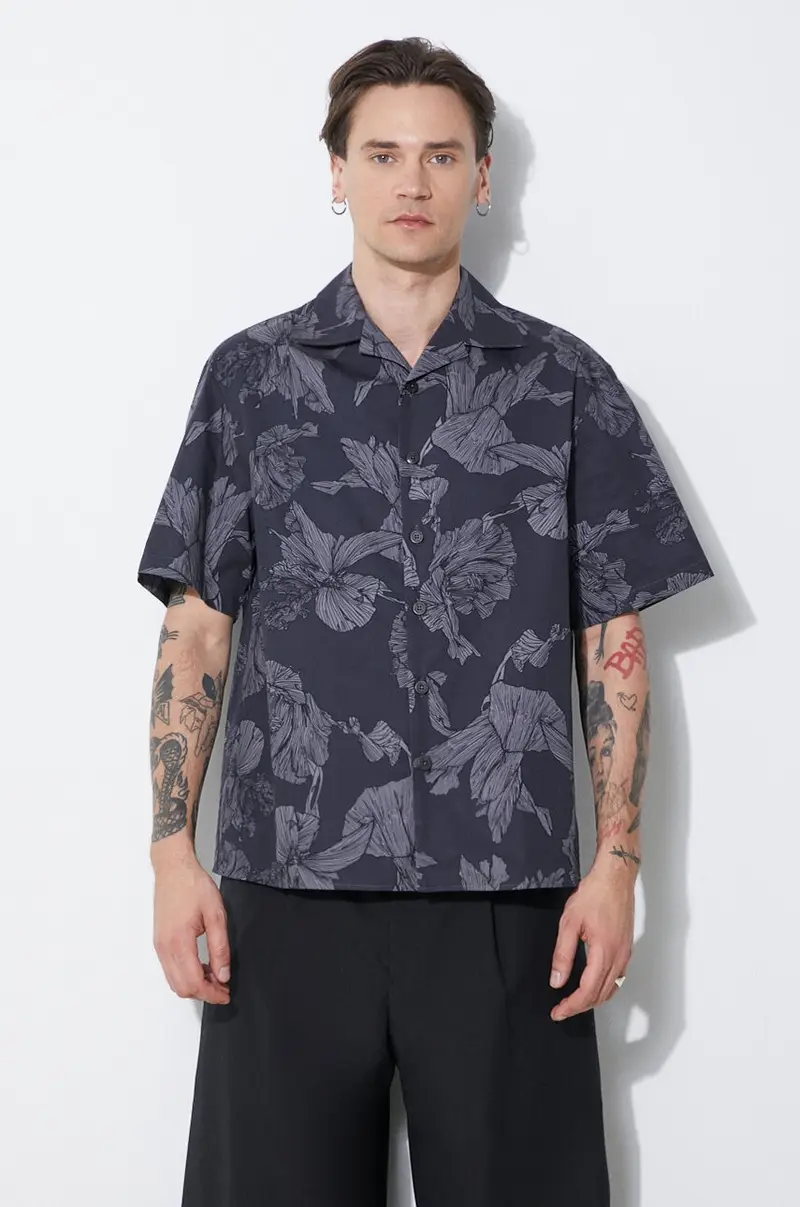 camicia in cotone Boxy Bold Flowers Print Short Sleeve Shirt uomo colore grigio MY60214A-Y059-763N