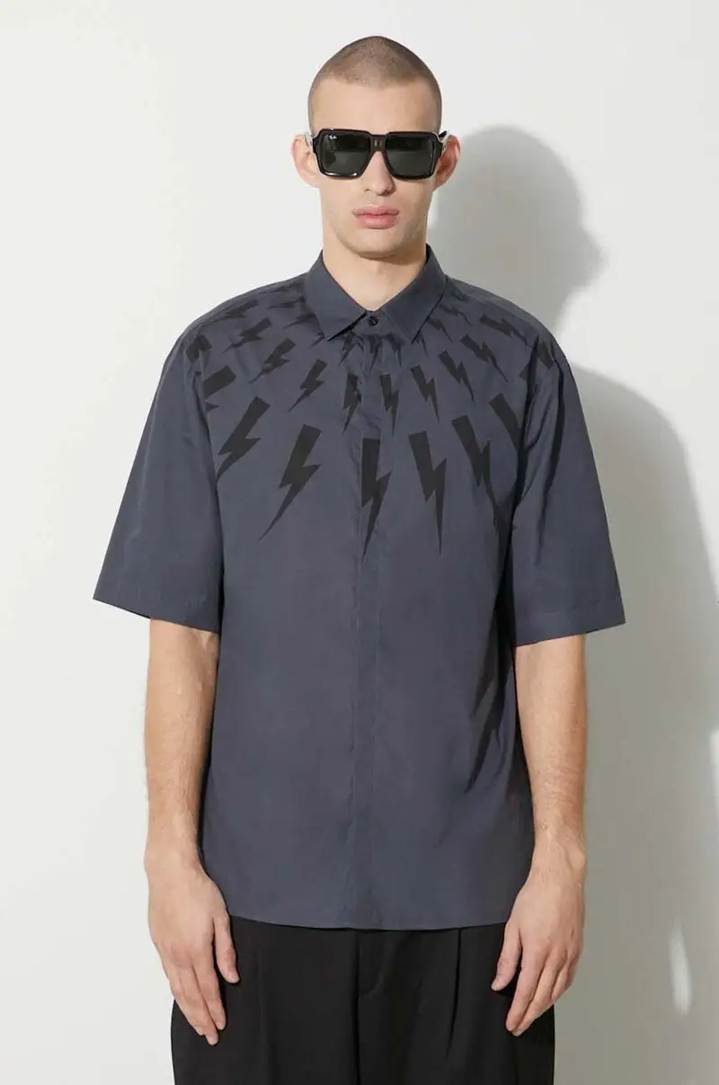 camicia in cotone LOOSE ROLLED UP FAIR-ISLE THUNDERBOLT uomo colore blu NBV6CM172A.V003S.037