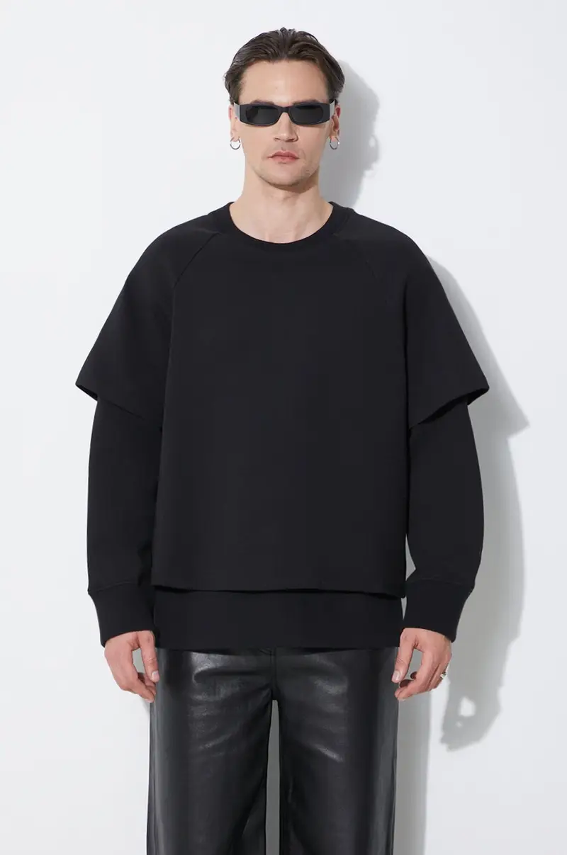 felpa Slim Dropped Shoulder Double Layer Sweatshirt uomo colore nero MY72251R-Y501-001N