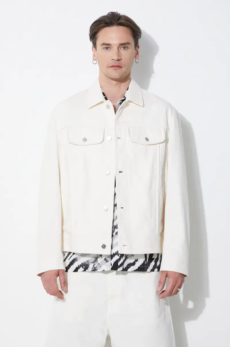 giacca in cotone Slim Front Pockets Jean Jacket colore beige MY11089A-Y029-108N