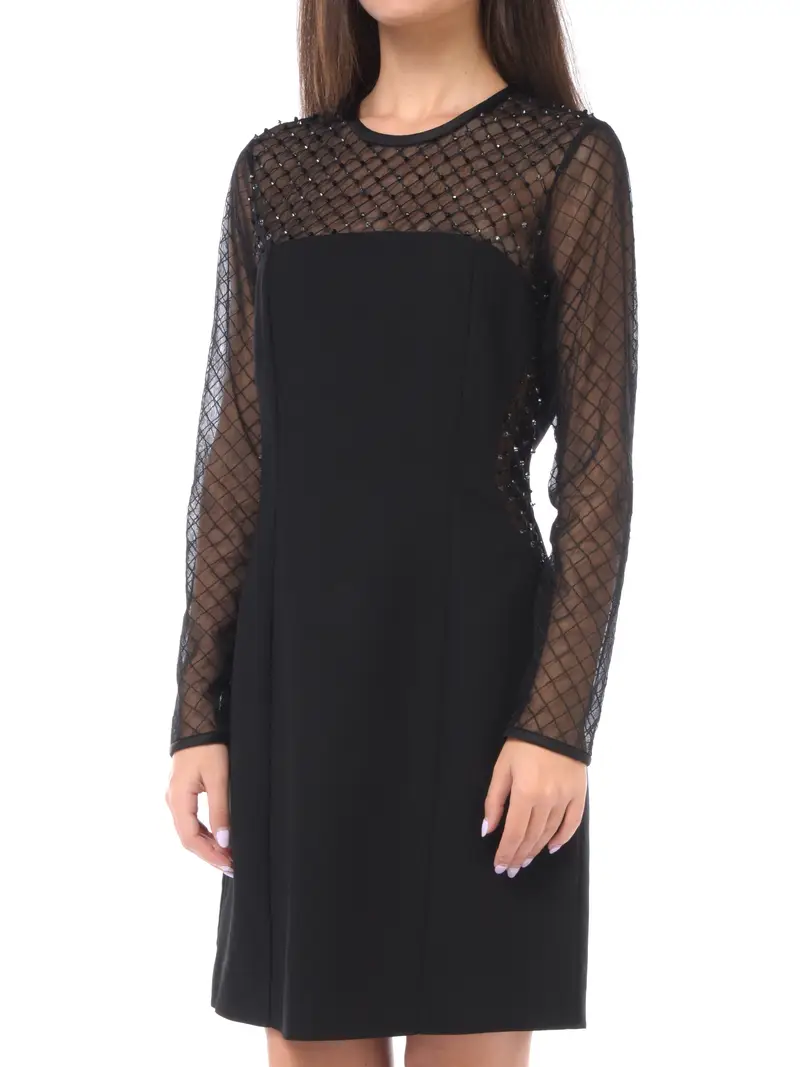 abito corto da donna Nenette con inserto e perline NERO