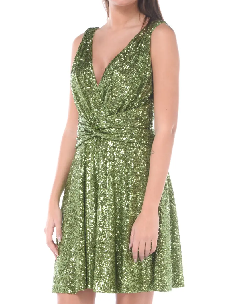abito corto da donna Nenette full paillettes con fusciacca Verde