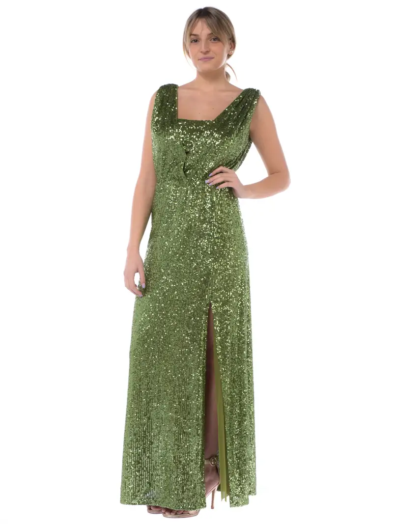 abito lungo da donna Nenette full paillettes con top Verde miniatura 2