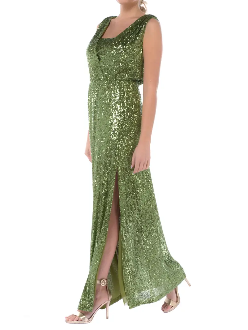 abito lungo da donna Nenette full paillettes con top Verde