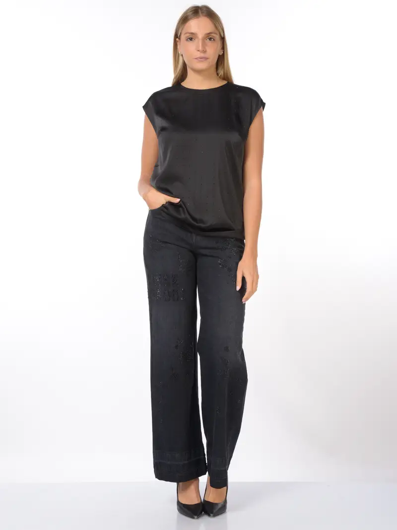 blusa da donna Nenette senza maniche con applicazioni NERO miniatura 2