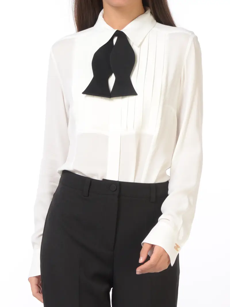 camicia da donna Nenette con pieghe e papillon Bianco miniatura 2