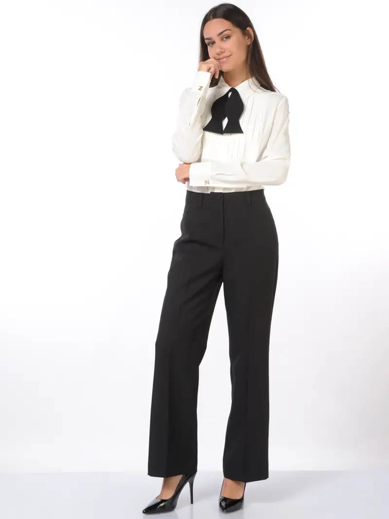 camicia da donna Nenette con pieghe e papillon Bianco