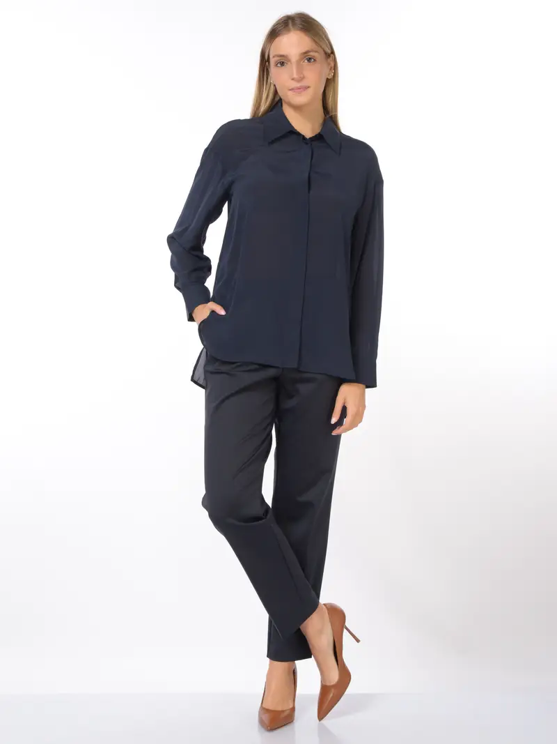 camicia da donna Nenette in seta asimmetrica Blu miniatura 2
