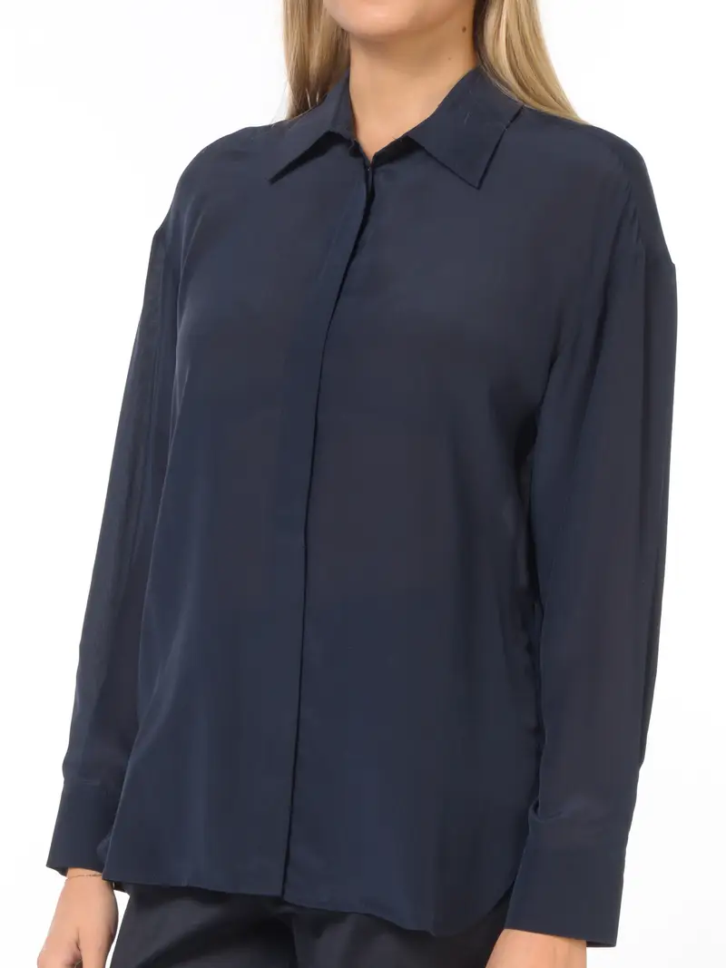 camicia da donna Nenette in seta asimmetrica Blu