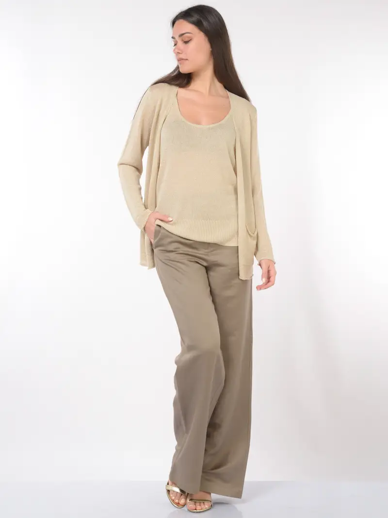 cardigan da donna Nenette in maglia traforata con tasche BEIGE miniatura 2
