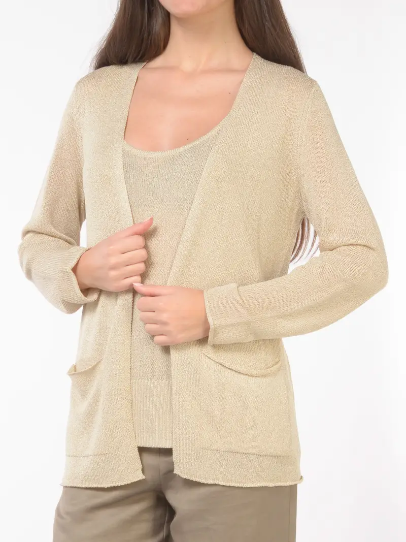 cardigan da donna Nenette in maglia traforata con tasche BEIGE