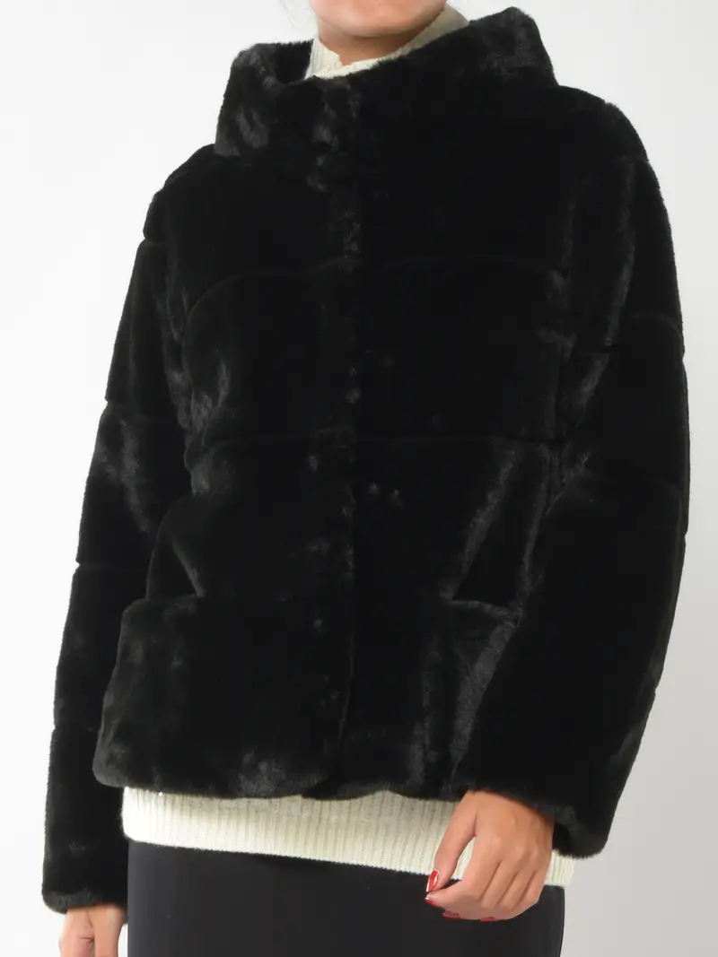 ecopelliccia da donna Nenette corta a righe NERO