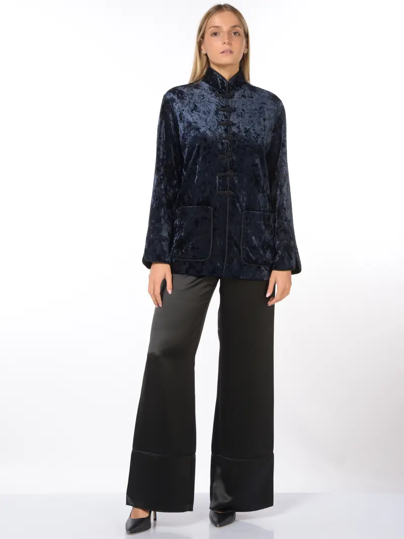 giacca da donna Nenette alla koreana effetto velluto Blu miniatura 2