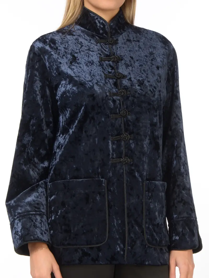 giacca da donna Nenette alla koreana effetto velluto Blu